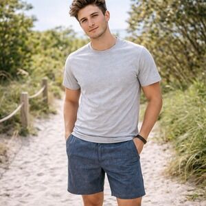 Express Mens Performance Shorts Navy Blue Heather‎ Stretch 9 Inch Inseam Large